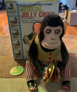 Vintage Daishin Japan Musical Jolly Chimp Toy Monkey w/ Box [Battery Corroded] 2