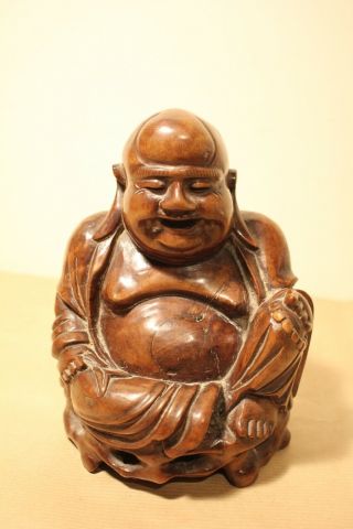 Vintage Chinese Hard Wood Carving Of Buddha,
