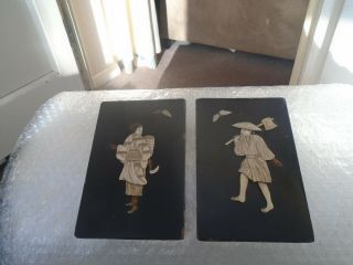 Small Japanese Antique Meiji Period Shibayama Lacquered Wooden Panels