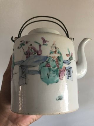 Fine Antique 18/19th C Chinese Famille Rose Porcelain Teapot Robed Figures Art 3