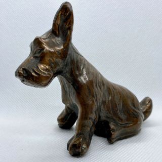 Vintage Bronze Scottie Scottish Terrier Dog Cast Iron 3”figurine Copper Gilt