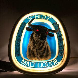 Vintage 1976 Schlitz Malt Liquor Bull 3 - D Light - Up Sign Beer Bar Advertising