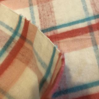 Satin Trim Vintage Acrylic Blanket Pink Blue Plaid Full Queen Size 72 x 90 