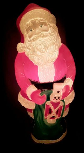 Vintage Grand Venture Light Up Blow Mold Santa With Toy Soldier Yard Decor 38 "