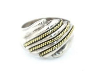 Vtg Mexico Modernist Signed Sterling Silver Gold Tone Rope Ring Size 12 Mens