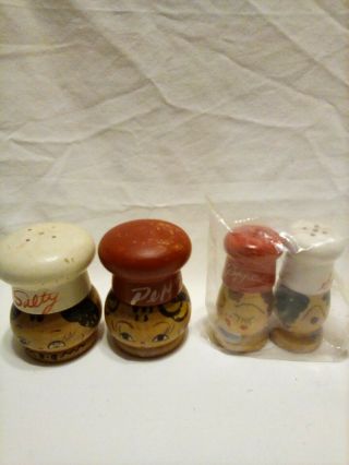 2 Vintage Wooden Salt And Pepper Shakers
