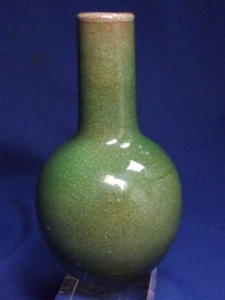 Antique Chinese Apple Green Crackle Glaze Monochrome Porcelain Minature 4 " Vase