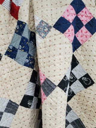 (367) Wonderful Vintage Quilt Nine Patch On Point