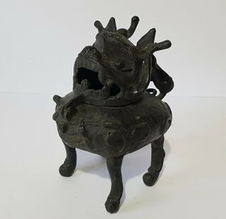 Old Antique Chinese Archaic Bronze Foo Dog Censer