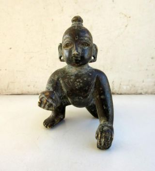 Vintage Old Hand Crafted Brass Hindu Lord Krishna Bal Gopal Childhood Figurine