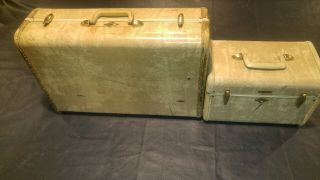 Vtg Samsonite Shwayder Bros Marble Beige Luggage Suitcase And Train Case W/ Key