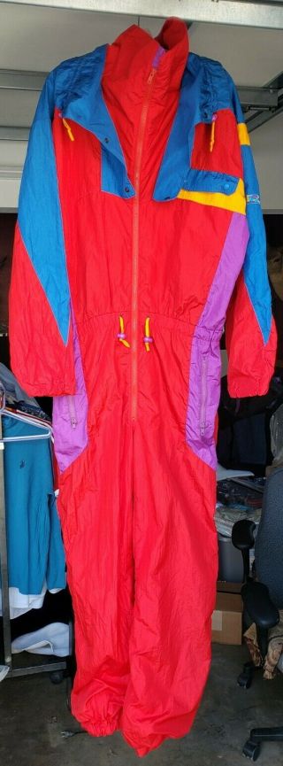 Vtg 80s Roffe Mens Ski Suit One Piece Snow Zip Snowsuit Retro Xl Multi Color
