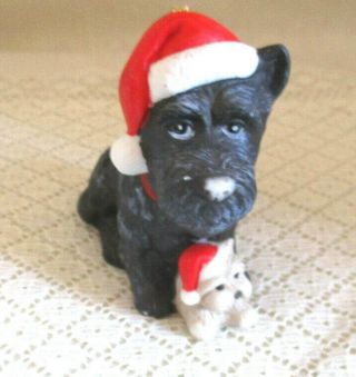 Vintage Gift World Of Gorham Scottish Terrier W/santa Hats Ornament
