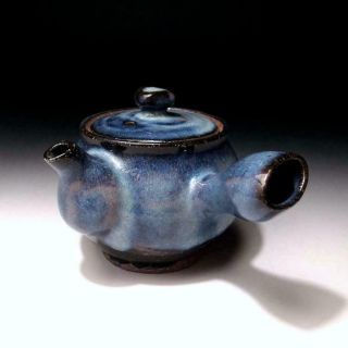 @zn22: Japanese Tea Pot,  Hagi Ware By Famous Potter,  Seigan Yamane,  Blue Glaze