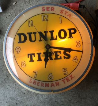 Rare 1950s Vintage Dunlop Tires Advertising Light Up Bubble Clock Read Descrip