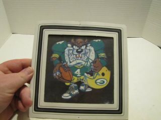 Vintage Tazmanian Devil Green Bay Packers 6 " X 6 " Carnival Glass Picture