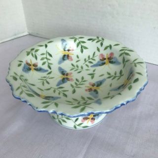 Andrea By Sadek Hand Painted Butterfly 6 " Round Pedestal Candy Trinket Dish Euc