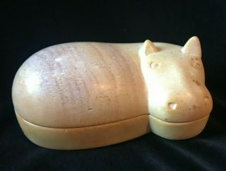 Hand Carved African Soapstone Hippo Trinket Box Made In Kenya