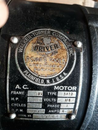 Vintage Walker Turner Driver Line Motor 1/3HP 1740rpm 110v Real Great Badge 2