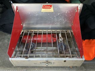 Vintage Coleman Camp Stove Chrome And Red RARE 3