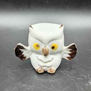 White Owl Ceramic Hand Painted Eyes Figurine 2 1/4 " Tall Whimsical