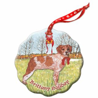Brittany Spaniel Holiday Porcelain Christmas Tree Ornament
