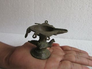 Vintage Old Brass Unique Shape Engraved Handcrafted Oil Lamp,  Rich Patina 2