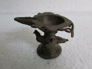Vintage Old Brass Unique Shape Engraved Handcrafted Oil Lamp,  Rich Patina 3
