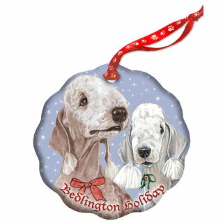 Bedlington Terrier Holiday Porcelain Christmas Tree Ornament