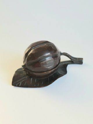 Vintage Victorian Black Forest Carved Wood Walnut With Glass Inkwell