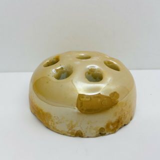 Vintage 8 Hole Lusterware Ceramic Flower Frog Made in Japan 2