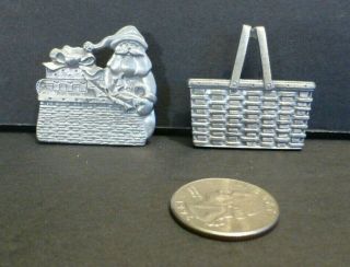 Longaberger Pewter Magnets Set Of 2 Basket With Santa - Market Basket