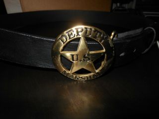 Deputy Us Marshal 40 " Black Belt And Brass Belt Buckle 4606