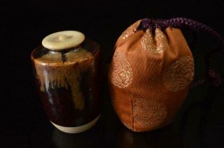 P3601: Japanese Old Zeze - Ware Tea Caddy Container With High Class Lid Shifuku