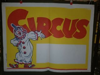 Vintage 1940s (?) Circus Poster 28x21 Clown Old Stock Enquirer Printing Co.