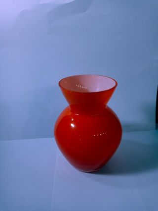 Vintage Orange Hand blown Vase 2