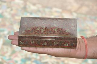 Old Brass Floral Inlay Engraved Lacquer Handcrafted Cigar/cigarette Box