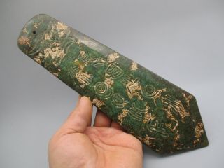 11.  27 " Antique Chinese Old Green Jade Hand - Carved Dragon Lettering Statue 403g
