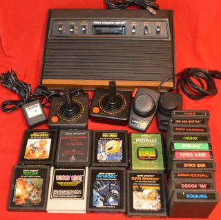 Vintage Atari 2600 Light Sixer W/joysticks Paddles 18 Cleaned Games & Cable Plug