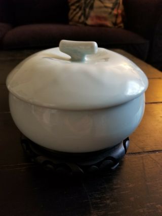 Celadon Green Glaze Ceramic Pottery Korean Lidded Melon Bowl Signed By The Maker