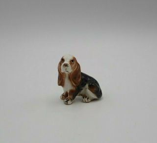Vintage Bone China Basset Hound Miniature Dog Figurine