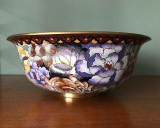 Vintage Chinese Oriental Bowl Chrysanthemums Enamelled Cloisonné Type