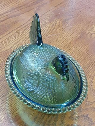 Vintage Green Glass Rooster/hen/chicken Nest Candy Dish Approx 7 " X 5 " X 5 "