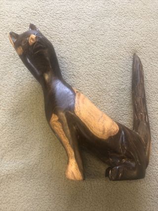 Unique Hand Carved Ironwood Sitting Cat Figurine Wood Carving 8” Tall