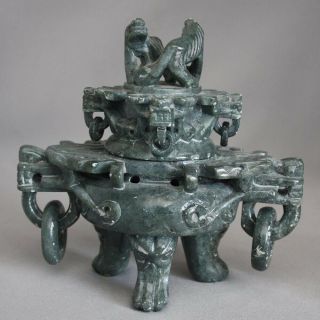 Chinese Vintage Antique Carved Dark Jade / Stone Incense Burner