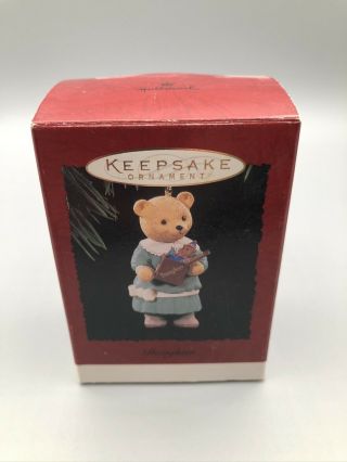 Rare 1996 Hallmark Daughter Bear In Pastel Dress With Monkey Doll Ornament