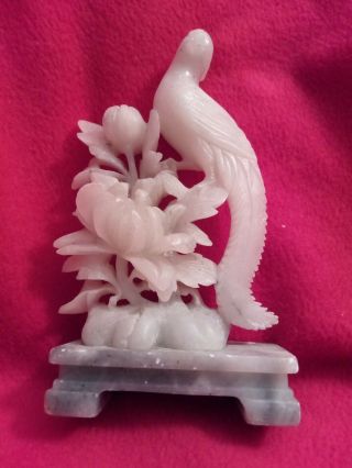 Vintage Chinese Hand Carved Soapstone Phoenix Bird And Flower Figurine Statue