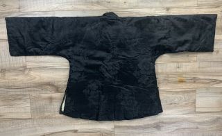 Great Antique Chinese Black Silk Winter Robe & Pants With Floral Damask Brocade 3