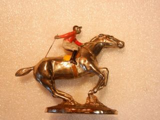 Vintage Metal Race Horse And Jockey Figurine