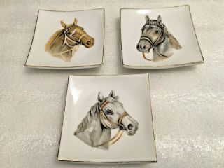 True Vtg.  Ceramic Horse Plates Set Of 3 Small Wall Or Trinket Western Wall Decor